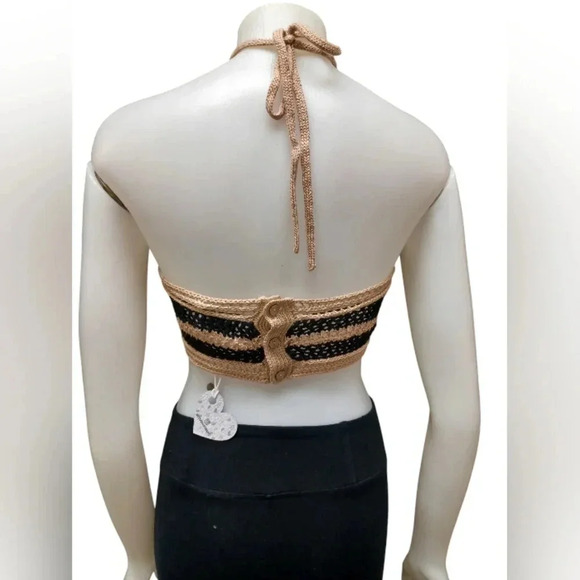 Love Knits NWT Crochet Crop Tan and Black Top Size Small - Picture 3 of 7